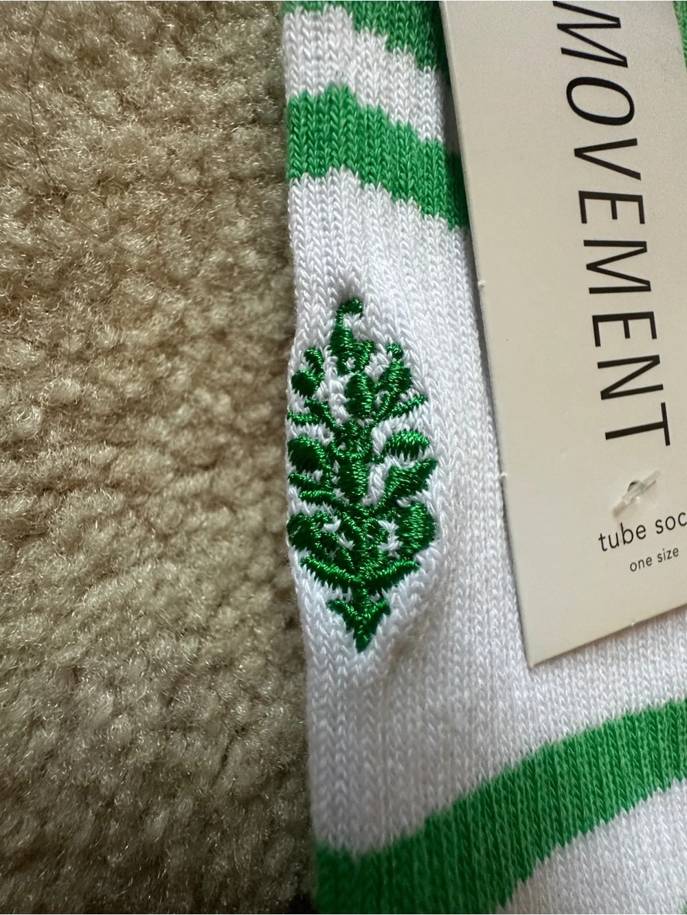 Free People White & Green Tube Socks- Lucky Honey- NWT